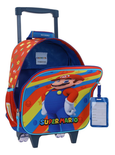 Mochila Con Ruedas Chica Chenson Super Mario Bros Drivuen Color Azul Diseño De La Tela Lisa