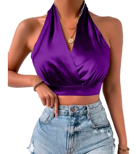 Top Sexy Triangulo Dama Tiras Para Atar Crop Top Moda Mujer