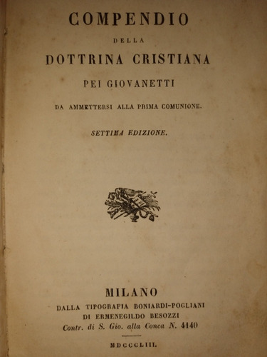 Antiguo Libro Dottrina Cristiana Pei Giovanetti 1853 B1