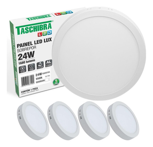 Kit 4un Painel Led Taschibra Sobrepor Redondo 24w 6500k Cor Branco 110V/220V