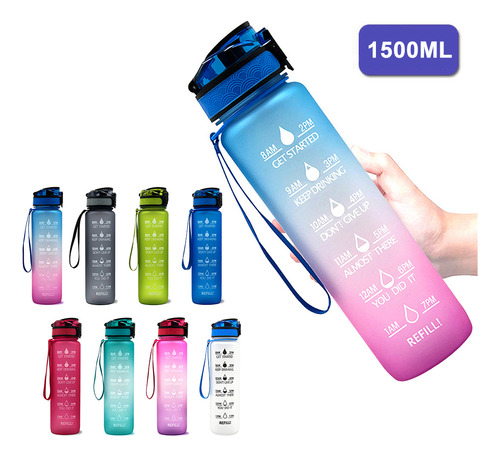 Botella De Agua Deportiva De 1.5 L Con Marcador De Tiempo De