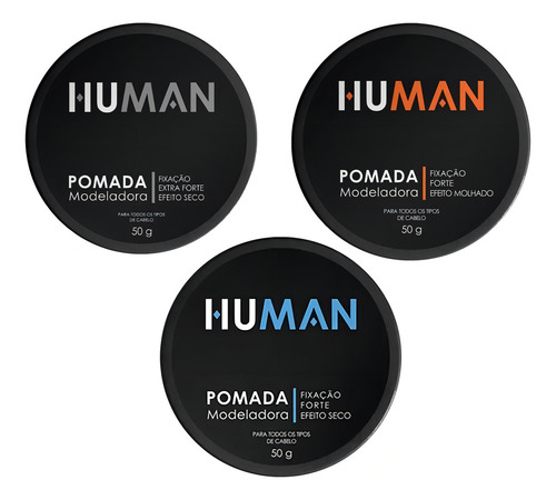 Kit Completo 3 Pomadas Modeladoras Efeito Seco Molhado Human