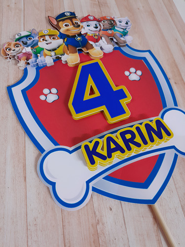 Adorno Para Torta Patrulla Canina + Banderin Con Nombre Multicolor Adorno Para Torta Cake Topper Patrulla Canina / Paw Patrol