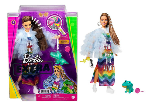 Boneca Barbie Extra Doll #9 em jaqueta azul com babados Mattel