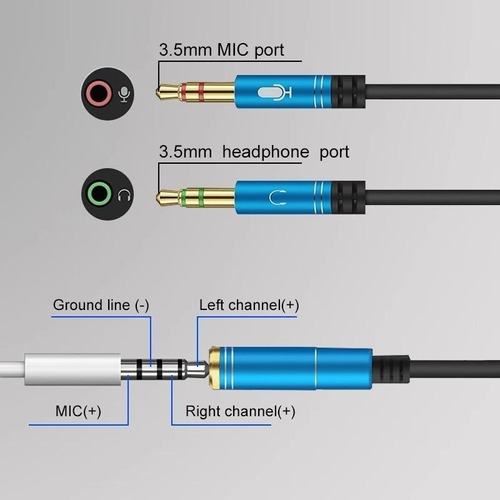Cable Adaptador Convertidor Plug 3.5 Audio Y Microfono 2a1  