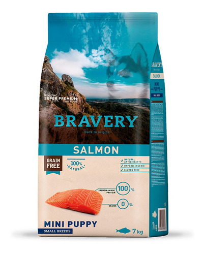 Comida Cachorro Raza Pequeña Bravery Libre Grano Salmón 7kg
