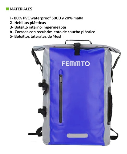Imagen 4 de 10 de Mochila Estanco De Aire Libre 25 Lts Femmto Mochilero Viaje