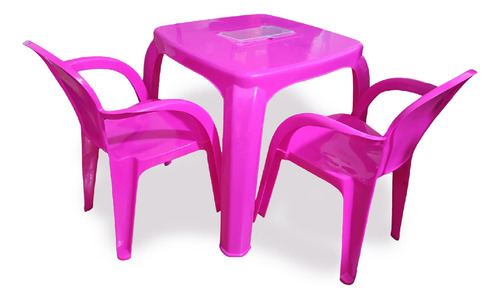 Kit 2 Cadeiras E Mesa Infantil Com Compartimento Atividades Cor Rosa