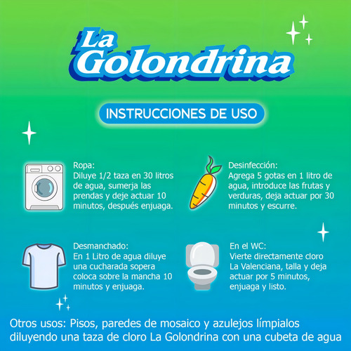 Caja 12 Botellas De Blanqueador Para Ropa La Golondrina 1 Lt