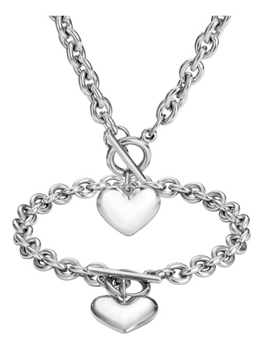 Collar De Cadena De Corazón De Por Vida + Pulsera De Corazón