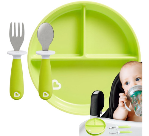 Imagem 7 de 7 de Kit Prato Infantil Divisória Ventosa + Talher Inox Munchkin