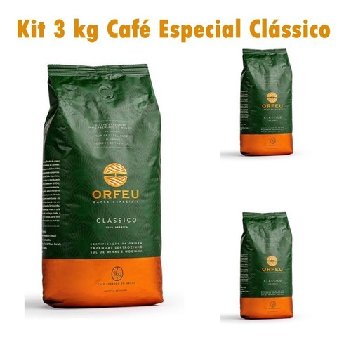Kit Café Especial Torrado Em Grão 3kg Orfeu Clássico Prêmio