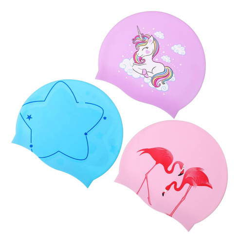 3 Gorros De Natación Para Niños, Duraderos, De Silicona, Par