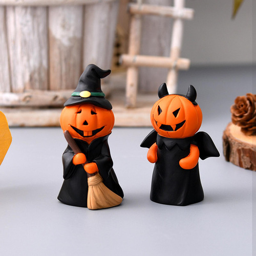Figura De Calabaza En Miniatura Escoba Del Hombre Calabaza