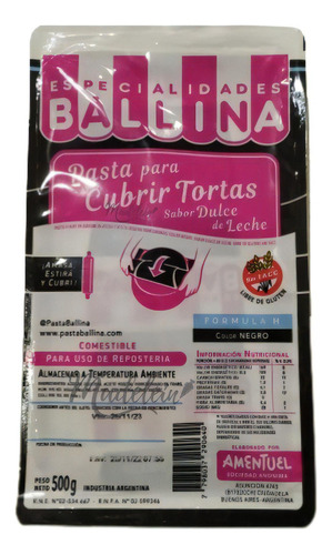 Pasta ballina 500 g negra sabor dulce de leche