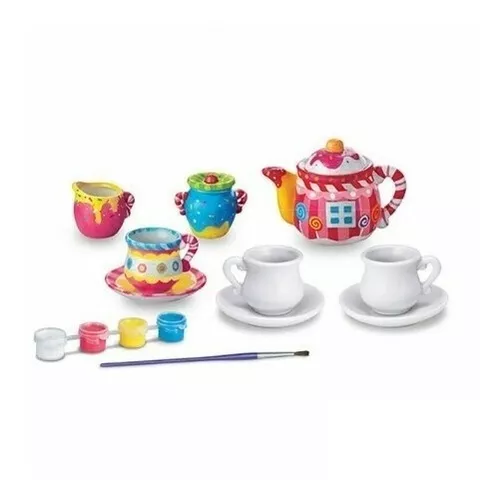 4m Kit Juego De Te Tazas Set Ceramica Pintar Decorar Juguete