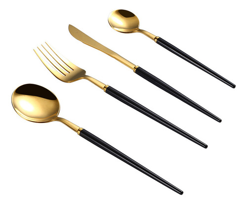 Juego De Cubiertos Dorados Con Mango De Color Liso, Estrella