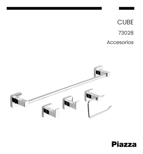 Imagen 3 de 8 de Set De Accesorios Baño Kit 4 Piezas Piazza Cube 73028 Cromo