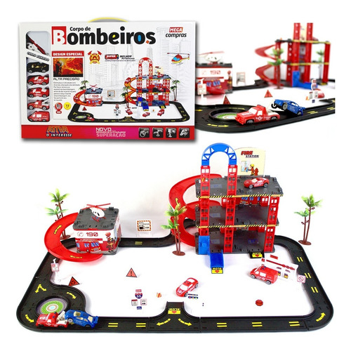 Hot Pista Auto Posto Bombeiro Carros Plataforma Helicóptero