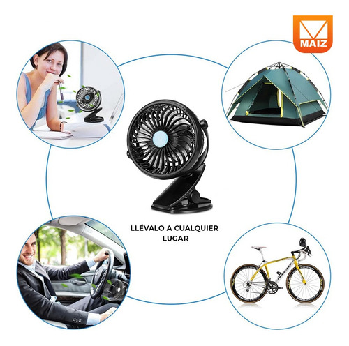 Mini Ventilador Portatil Clip 360° Recargable 3 Vel