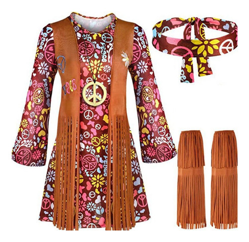 Disfraz De Hippie Con Flecos Para Mujer De Halloween Cosply