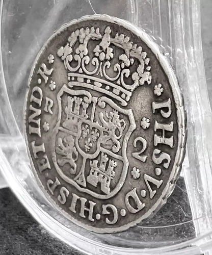 Moneda 2 Reales Columnaria Plata Original 1744 México Mo