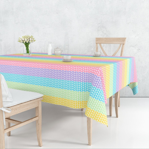 Toalha De Mesa Oxford Retangular Listras Candy Color - 2,20m Cor Colorido Tl71