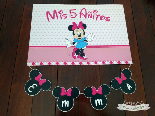 Cartel Minnie Y Mickey Cumpleaños Personalizado