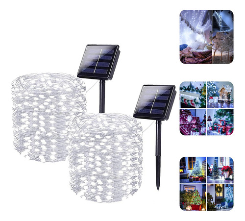 Kit 2 22m Pisca Led Fio Fada Solar Luz Luz De Natal Cordão