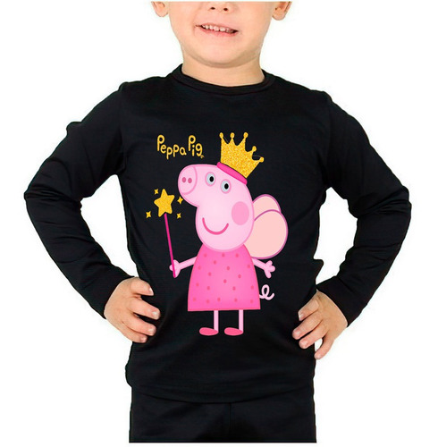 Polera Manga Larga Algodón Peppa Pig Con Gliter Exclusivo