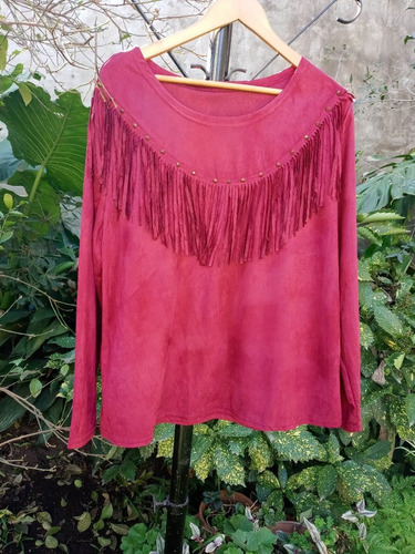 Blusa Bordo Simil Gamuza, Remera Talle Grande Flecos