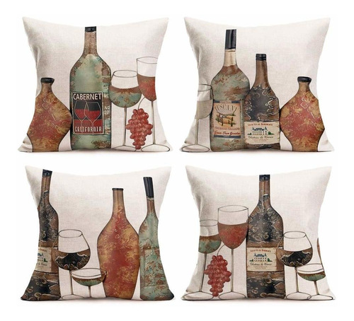 Vintage Wine Throw Pillow Fundas De Algodón Lino Botel...