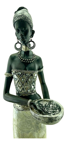 Figura Africana De Nacar 55cm Negra Mujer Resina Deco Zn Ct