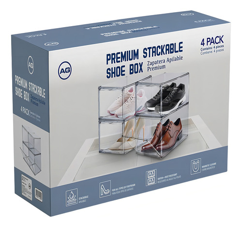 Ag Box Zapateras Apilables Premium Transparentes Paquete De 4