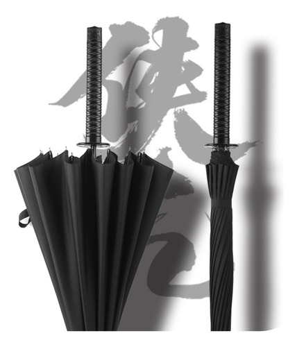 Sombrilla Katana Samurai Elegante Accesorio Sol Y Lluvia Color Negro Diseño de la tela Liso