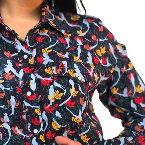 Camisa Vaquera Estampado Quetzal Marino A-cm135