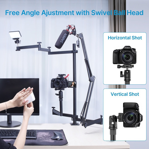 Imagen 7 de 10 de Soporte Streaming Mesa + 3 Brazos + Cabezal 360 + Accesorios