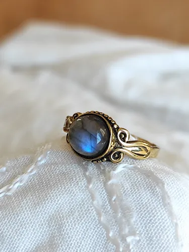 Anillo Labradorita Azul India Bronce Coraocristales
