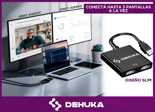 Adaptador Cable Usb 3.0 A 2 Hdmi Full Hd Conversor Dehuka