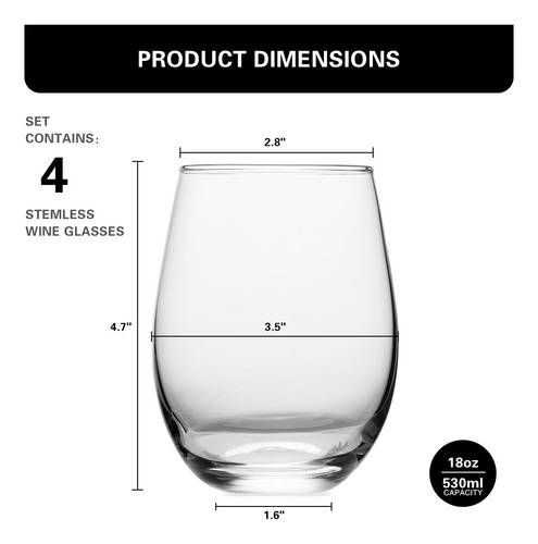 Ouwo Juego De 4 Copas De Vino Sin Tallo, Copas De Vino Tinto