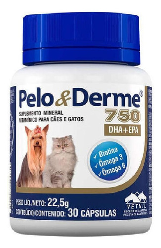 Pelo E Derme 750 - 30 Capsulas Cães E Gatos Vetnil