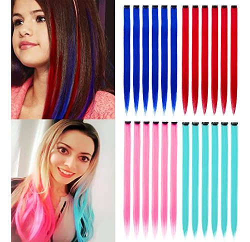 Kgbfass 22 Coloreado Clip En Extensiones De Pelo Blue 6rvnm