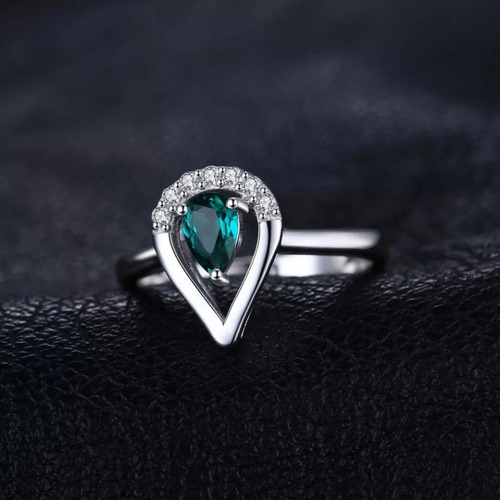 Imagen 5 de 8 de Anillo Mujer Compromiso Esmeralda Y Circones En Plata 925