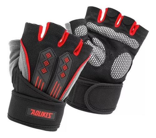 Guantes Pesas Premium Negro Gris Y Rojo - Aolikes