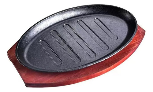 Plancha Plato De Fierro Fundido Con Base De Madera 28cm