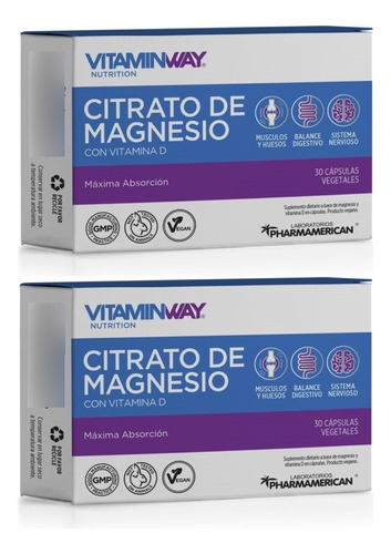 Citrato Magnesio Capsulas Balance Digestivo Reduce Estres X2