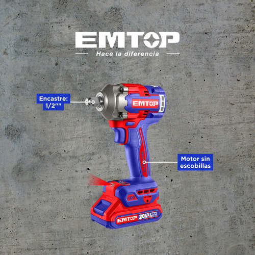 Kit Llave De Impacto 1/2 , 400nm Inalámbrico 20v, Bldc Emtop