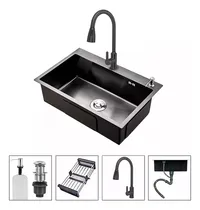 Comprar Lavaplatos 68x45cm De Acero Con Llave Dual Full Accesorios Marca Beiti Modelo 684bt Color Negro Con Acabado Cepillado Incluye Mangueras Dispensador De Jabon Y Llave