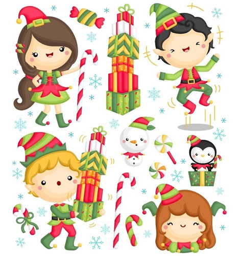 Kit Cliparts Y Vectores Navidad Elfo Duendes Navideños #n104
