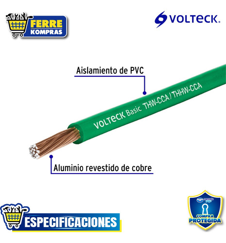 Rollo De 100 Metros De Cable Thw Cca 14 Awg Verde 40219